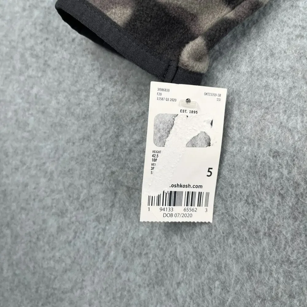 OshKosh B'gosh Fleece Sweater Size 5 Youth Boys Gray Camoflauge Full Zip NEW